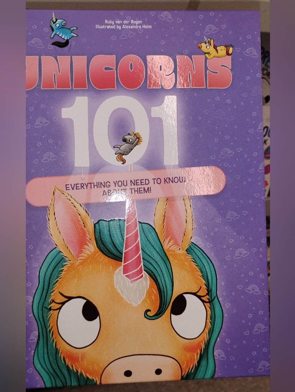 Unicorns 101 Book Hard Covered Book - Purple with Teal Mane